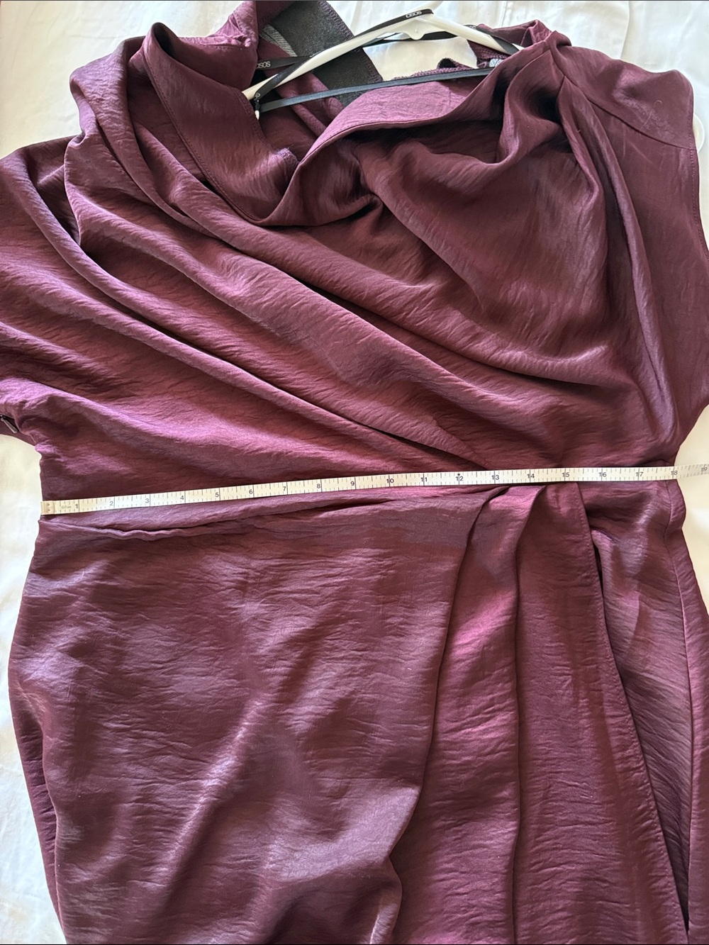 ASOS Design Curve Satin Off-Shoulder High Slit Maxi Dress in Burgundy Size 14 - Picture 8 of 8